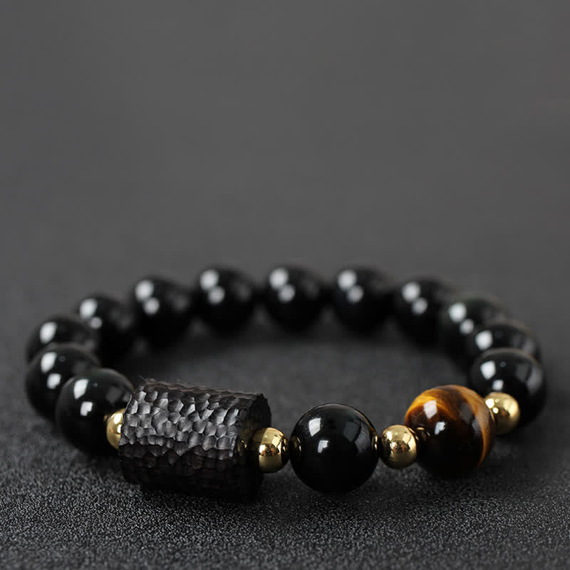 Black Obsidian Ebony Wood Red Tiger Eye Strength Couple Bracelet - Image 16