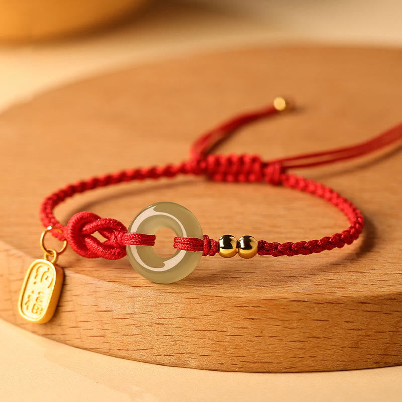 Hetian Jade Peace Buckle Fu Character String Luck Bracelet