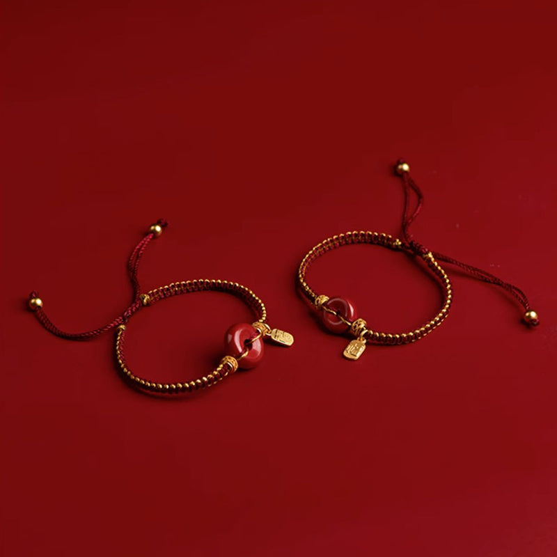 Natural Cinnabar Peace Buckle Fu Character Charm Blessing Braided Bracelet - Image 10