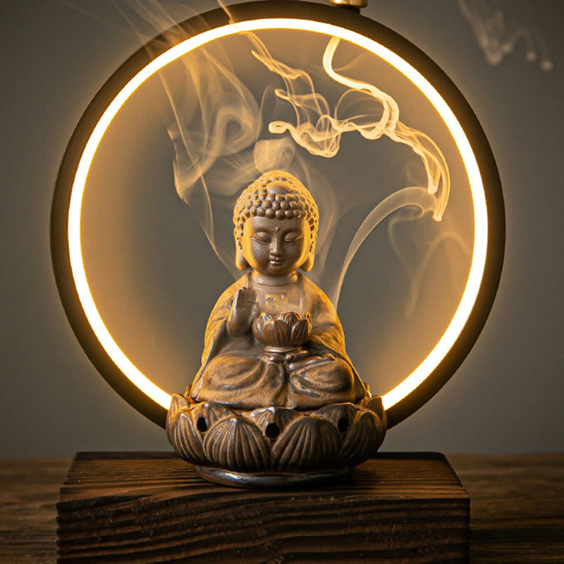 Buddha Lotus Backflow Smoke Fountain Ceramic Blessing Incense Burner With Light Decoration - Image 8