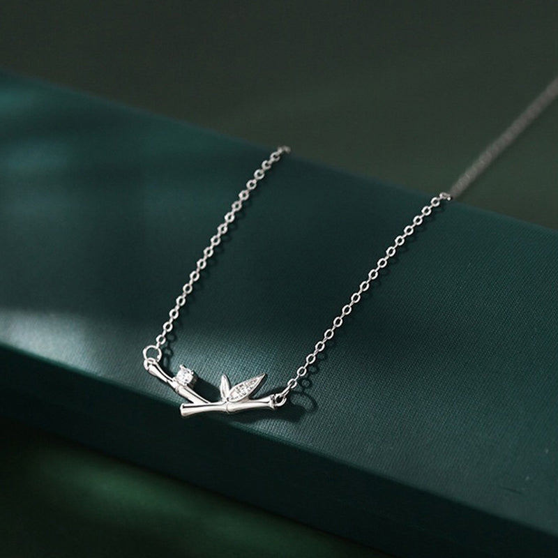 Bamboo Leaf Design Copper Zircon Wealth Necklace Pendant - Image 4