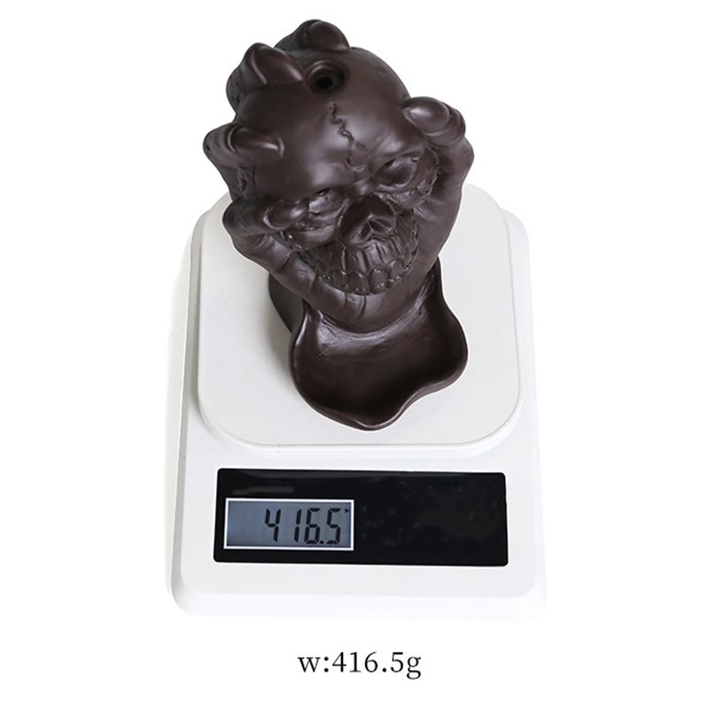 Halloween Skull With Ghost Hand Purple Clay Spiritual Incense Burner Decoration - Image 12