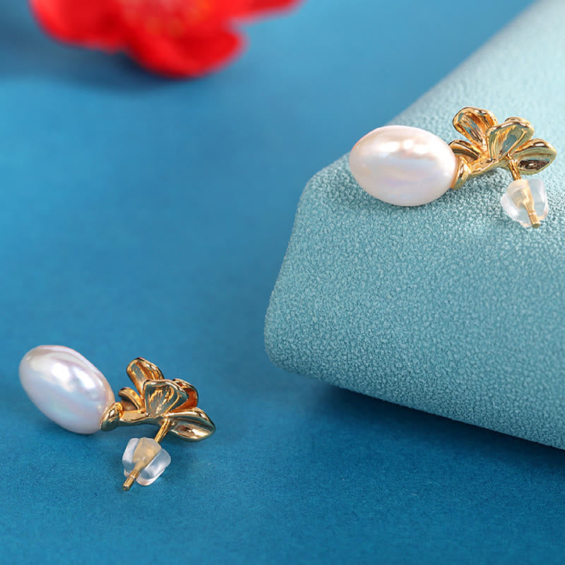 925 Sterling Silver Natural Baroque Pearl Flower Healing Drop Earrings - Image 3