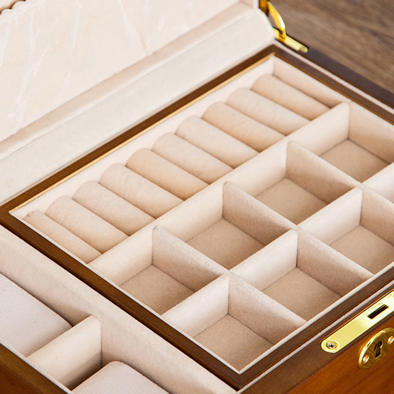 Vintage Wooden Jewelry Box Two-Layer Solid Wood Jewelry Storage Box - Image 6
