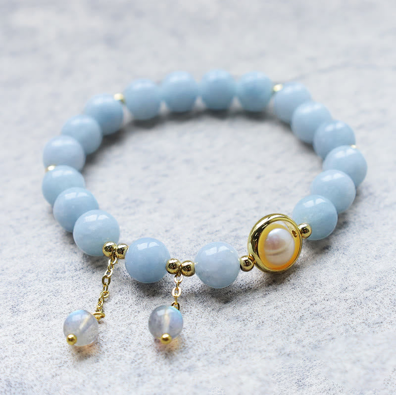 Aquamarine Pearl Healing Moonstone Beads Charm Bracelet - Image 6