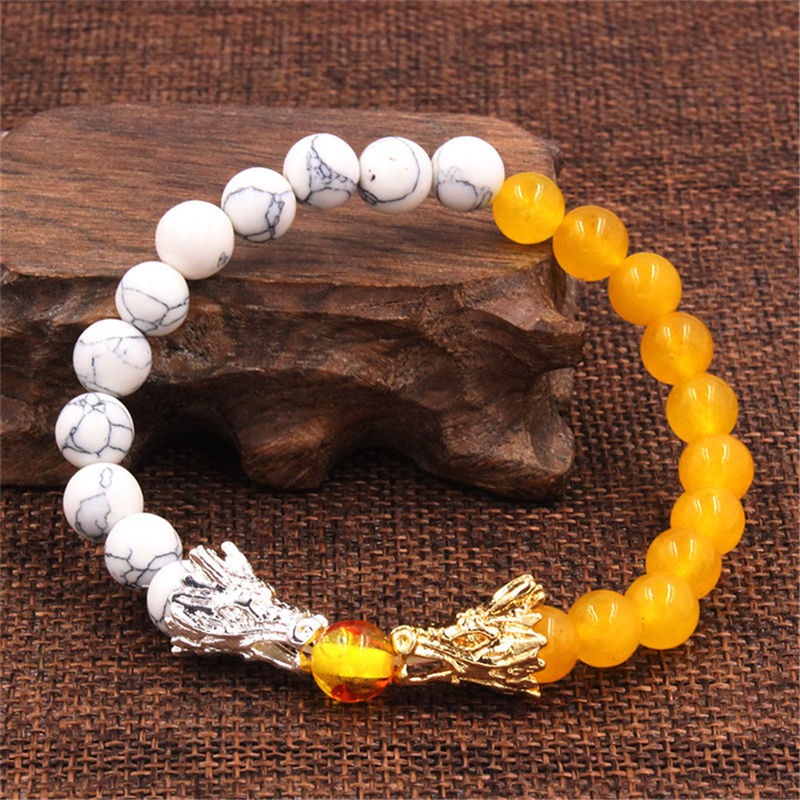 White Turquoise Lava Rock Dragon Blessing Beaded Bracelet - Image 11