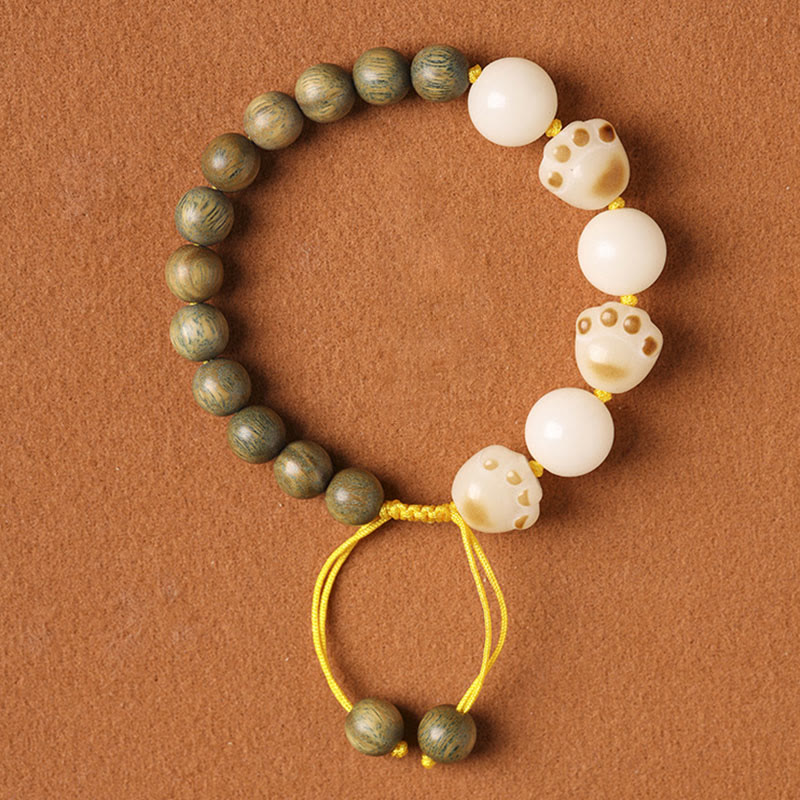 Natural Green Sandalwood Bodhi Seed Cat Paw Claw Cure Bracelet