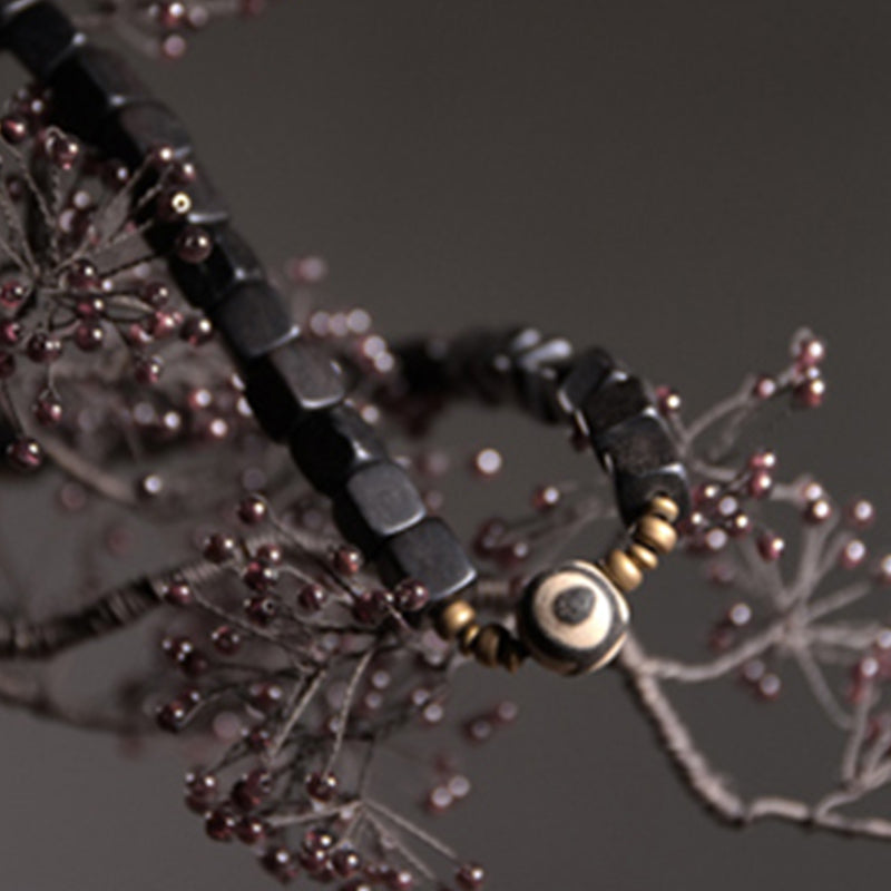 Ebony Wood Dzi Bead Copper Peace Couple Bracelet - Image 6