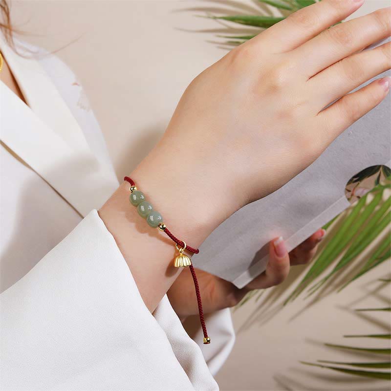 Handmade Hetian Jade Bead Lotus Pod Prosperity Luck Braided Bracelet - Image 4