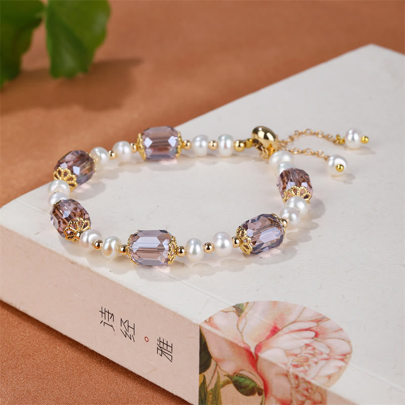 Natural Amethyst Pearl Peace Healing Chain Bracelet