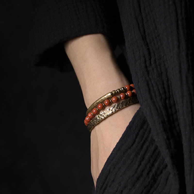 Red Jasper Moss Agate Black Obsidian Crystal Copper Peace Couple Bracelet - Image 3