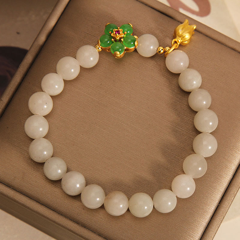 Natural Jade Green Flower Lily Of The Valley Luck Bracelet - Image 3