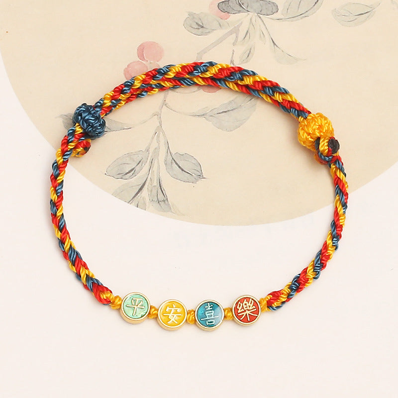 Handmade Dunhuang Color Thread Peace And Joy Protection Braid String Bracelet - Image 6