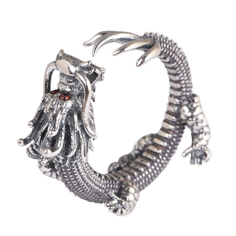 925 Sterling Silver Dragon Luck Protection Ring - Image 13