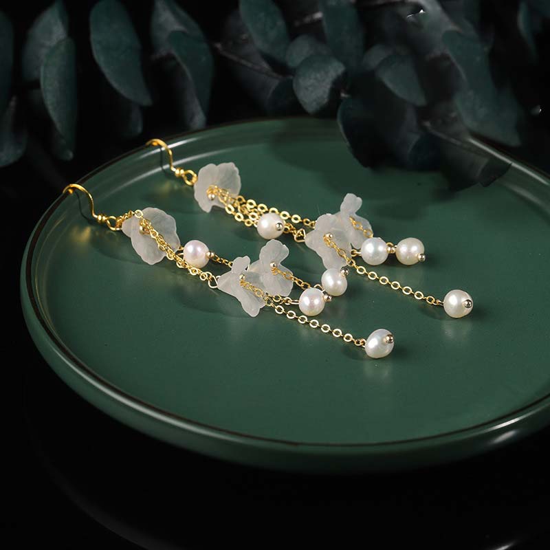 Pearl Flower Petals Luck Drop Earrings - Image 5
