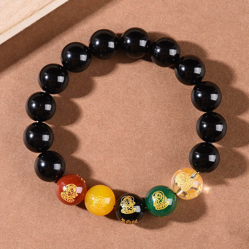 Gold Sheen Obsidian Rainbow Obsidian Black Obsidian Five Directions Gods of Wealth Bracelet - Image 11