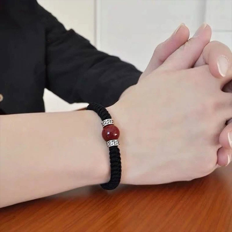 925 Sterling Silver Natural Cinnabar Bead Calm Handmade Braided String Bracelet - Image 12