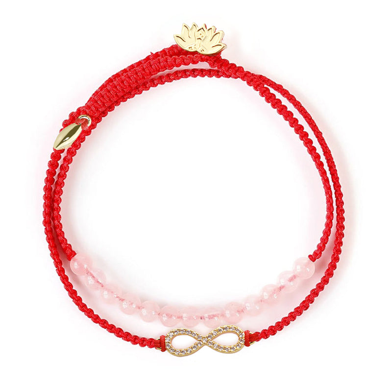 Tibetan Handmade Lotus Pink Crystal Soothing Red String Bracelet (Extra 30% Off | USE CODE: FS30)