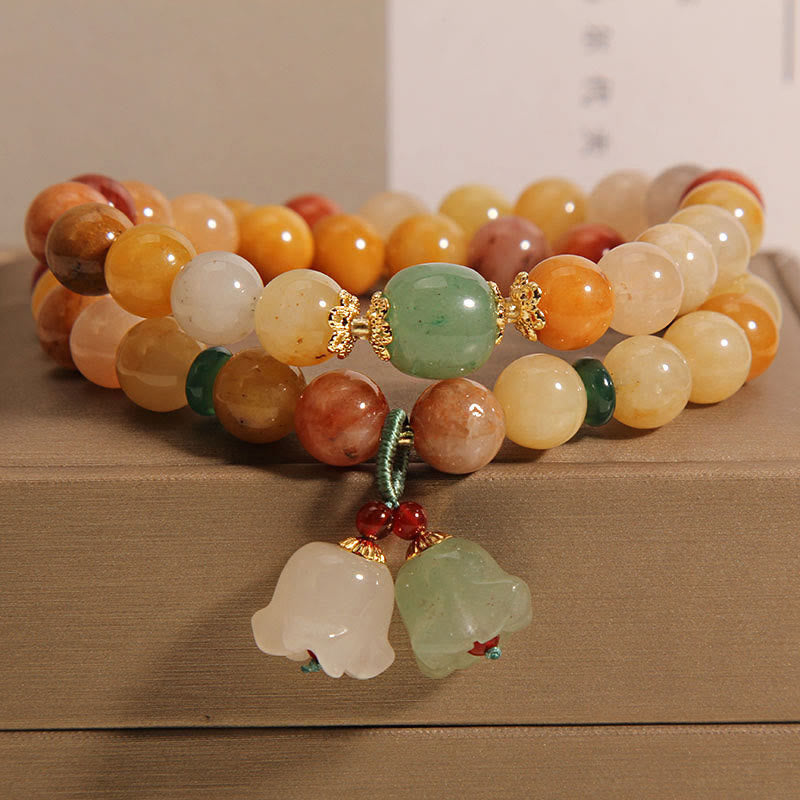 Tibet Natural Golden Silk Jade Double Layer Bell Orchid Luck Bracelet