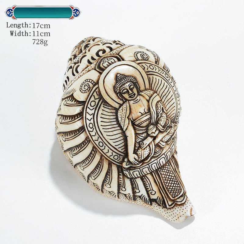 Tibetan Handmade Engraved Shankha Buddha Avalokitesvara Conch Shell Wealth Decoration - Image 18