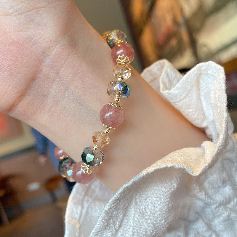 Natural Strawberry Quartz Colorful Crystal Positive Bracelet - Image 9