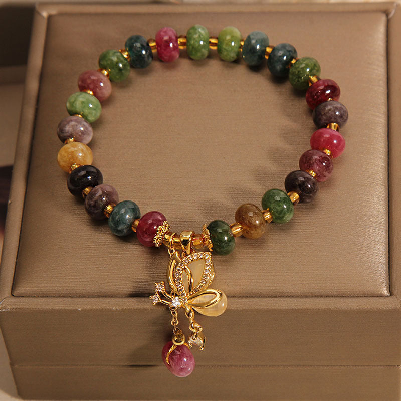 Colorful Tourmaline Butterfly Charm Wisdom Bracelet - Image 3