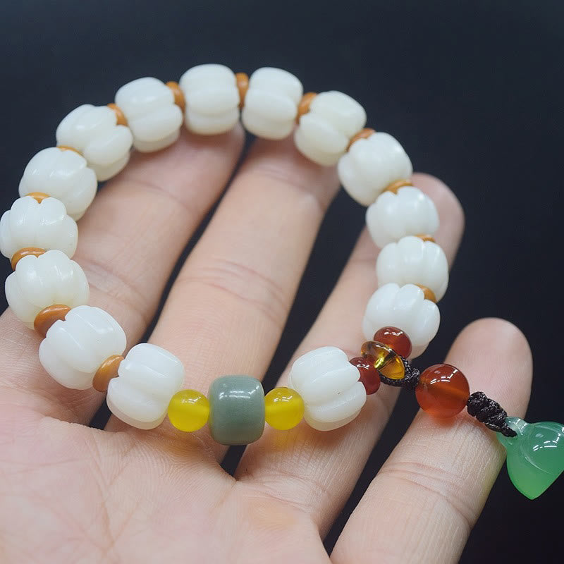 Natural Bodhi Seed Red Agate Bodhi Calm Harmony Engraved Pumpkin Bead Lotus Bracelet - Image 4