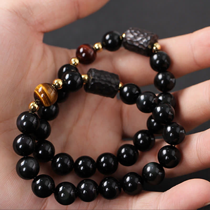 Black Obsidian Ebony Wood Red Tiger Eye Strength Couple Bracelet - Image 6