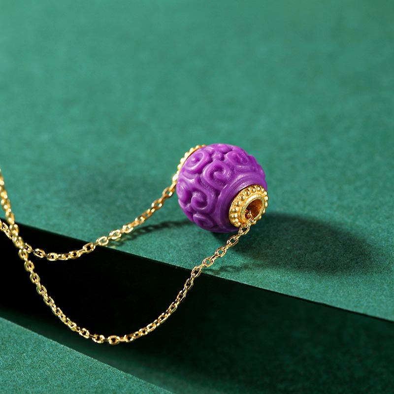 925 Sterling Silver Plated Gold Natural Purple Mica Stone Relief Bead Positive Necklace Pendant Bracelet Set - Image 4