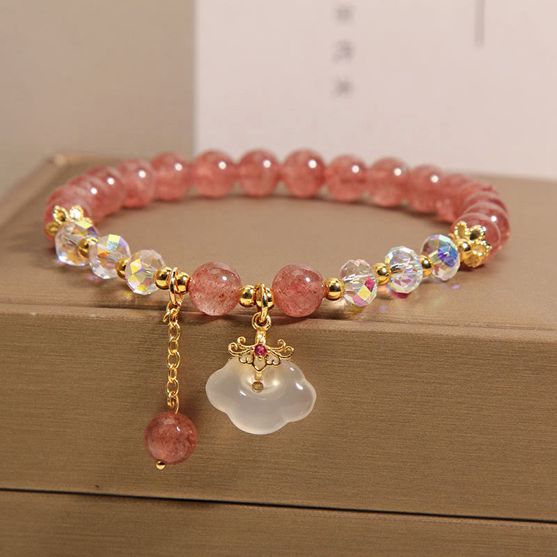 Natural Strawberry Quartz Crystal White Agate Auspicious Cloud Healing Bracelet - Image 5