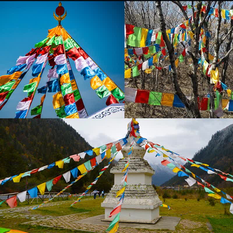 Tibetan 5 Colors Windhorse Buddha Tara Scriptures Healing Auspicious Outdoor Prayer Flag - Image 3