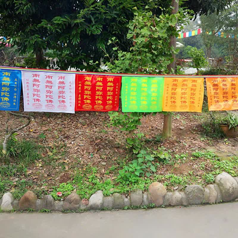 Tibetan 7 Colors Windhorse Letter Auspicious Lotus Outdoor 21 Pcs Prayer Flag - Image 5
