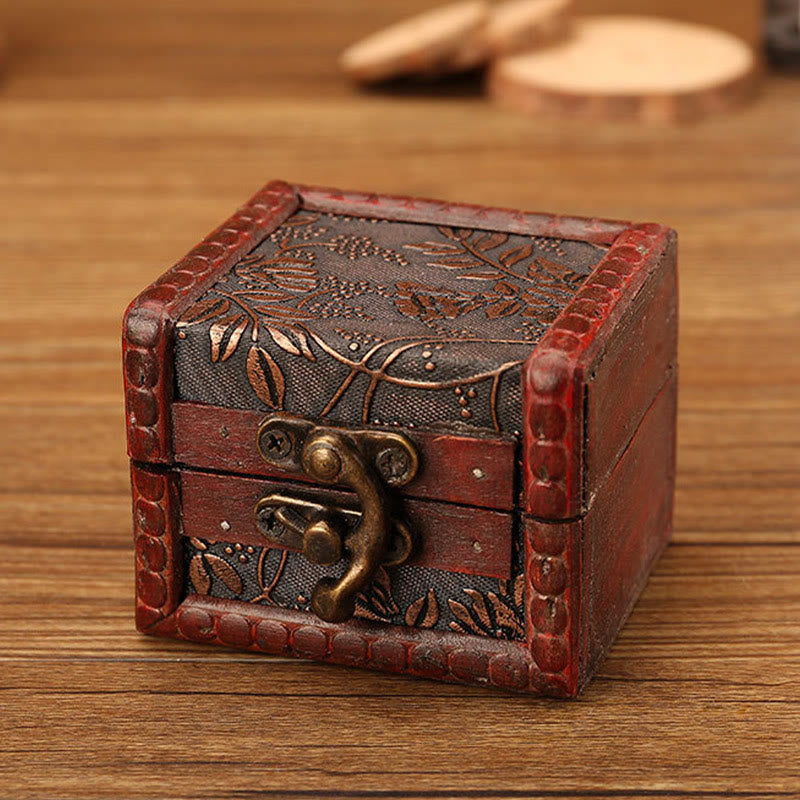 Retro Small Square Wood Jewelry Box Lotus Grass Flower Grape Copper Coin Daffodil Jewelry Storage Box - Image 14