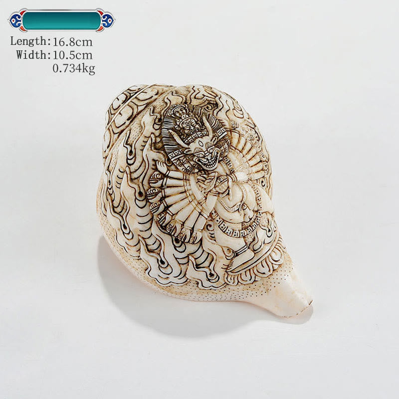 Tibetan Handmade Engraved Shankha Buddha Avalokitesvara Conch Shell Wealth Decoration - Image 11