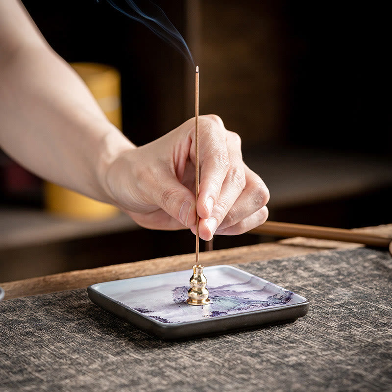 Mountain Lake Flower Leaf Healing Ceramic Plate Tray Stick Incense Burner Decoration - Image 5