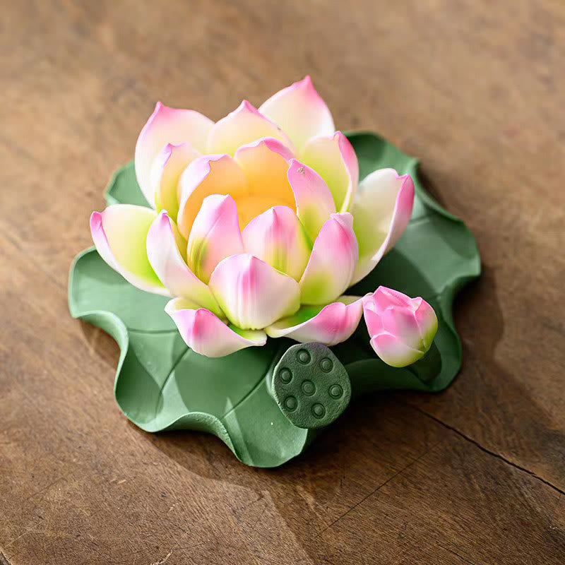 Lotus Flower Leaf Pod Spiritual Healing Ceramic Stick Incense Burner Decoration - Image 3