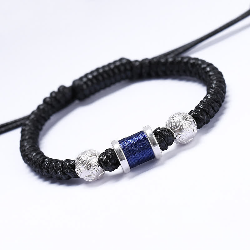 999 Sterling Silver Copper Coin Bead Copper Balance Braided String Bracelet - Image 7