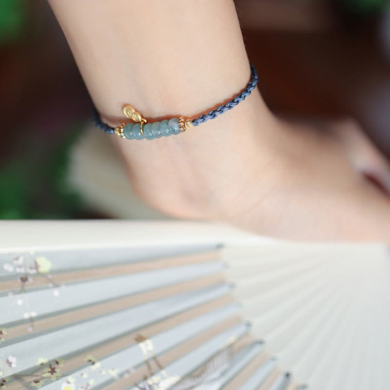 925 Sterling Silver Natural Jade Gourd Rutilated Quartz Fu Character Luck Braid Bracelet - Image 5