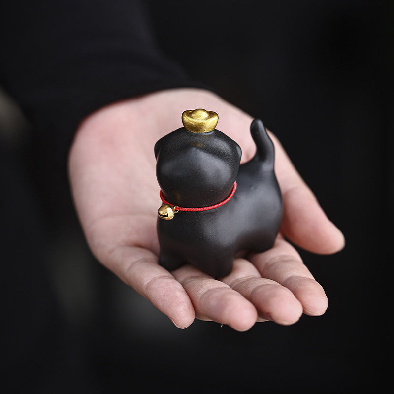 Mini Lucky Cat Ingot Tea Pet Ceramic Home Desk Figurine Decoration