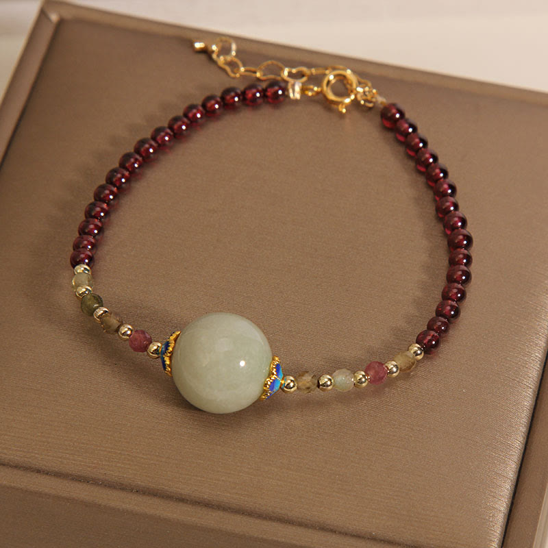 Garnet Jade Bead Peace Buckle Protection Bracelet