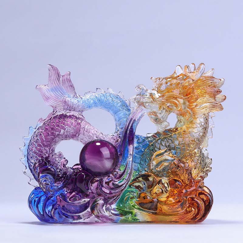 Year of the Dragon Handmade Dragon Playing With Pearl Ingot Liuli Crystal Art Piece Protection Home Office Decoration
