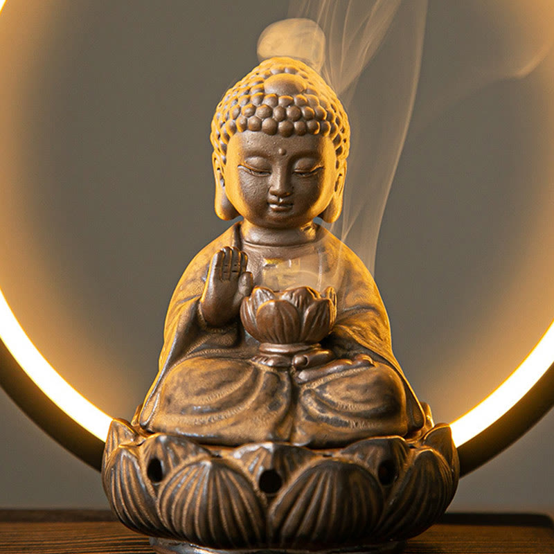 Buddha Lotus Backflow Smoke Fountain Ceramic Blessing Incense Burner With Light Decoration - Image 9