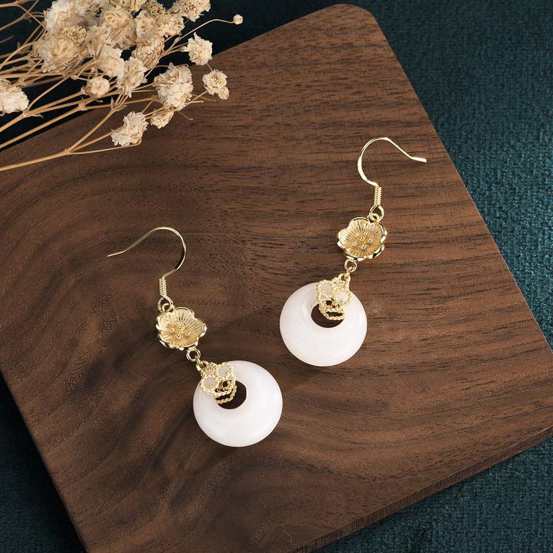 FengShui White Jade Blessing Drop Earrings - Image 22
