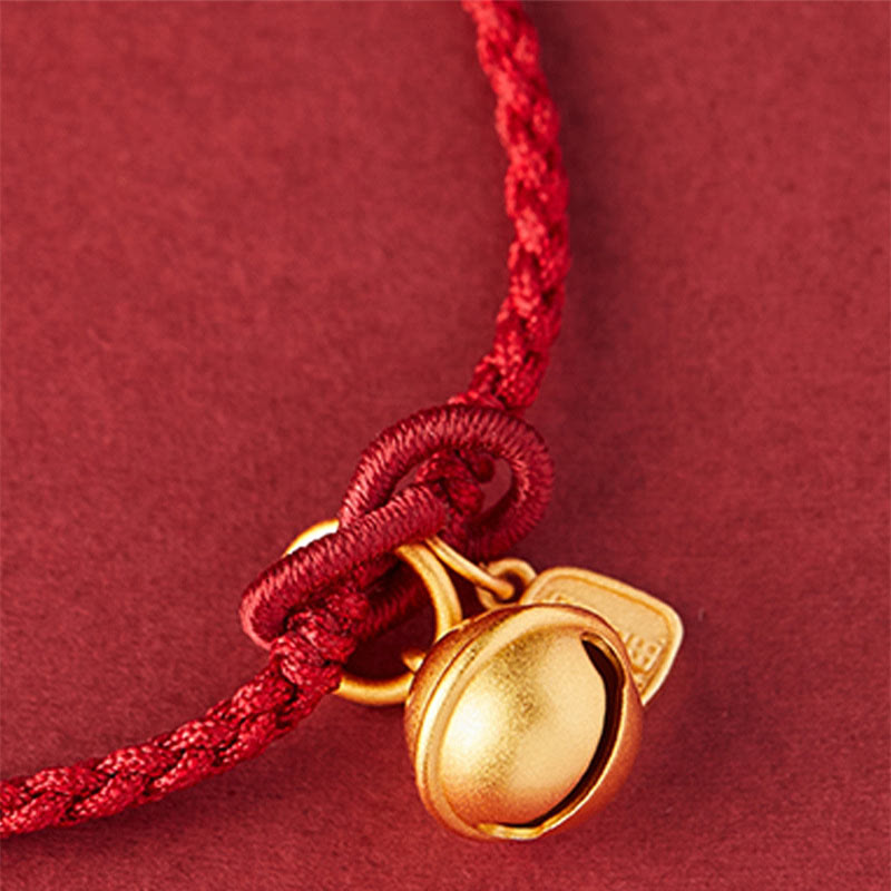 Handmade Fu Character Charm Luck Happiness Bell Red Rope Bracelet - Image 8