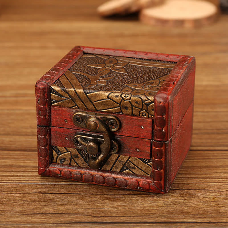 Retro Small Square Wood Jewelry Box Lotus Grass Flower Grape Copper Coin Daffodil Jewelry Storage Box - Image 10