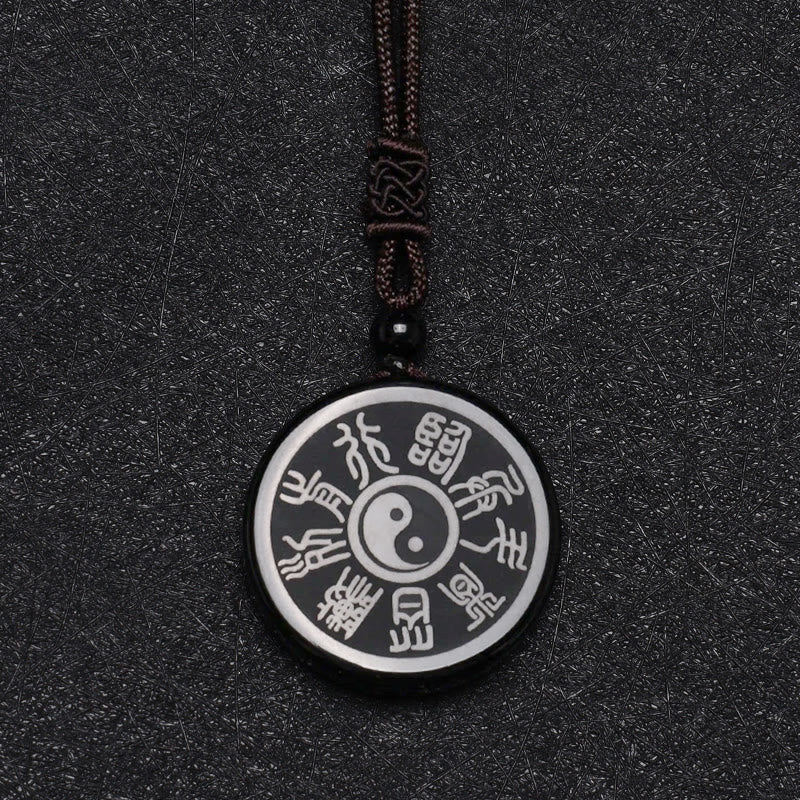 Black Obsidian Taoism Five Sacred Mountains Nine-Character Mantra Carved Purification Yin Yang Necklace Pendant - Image 11