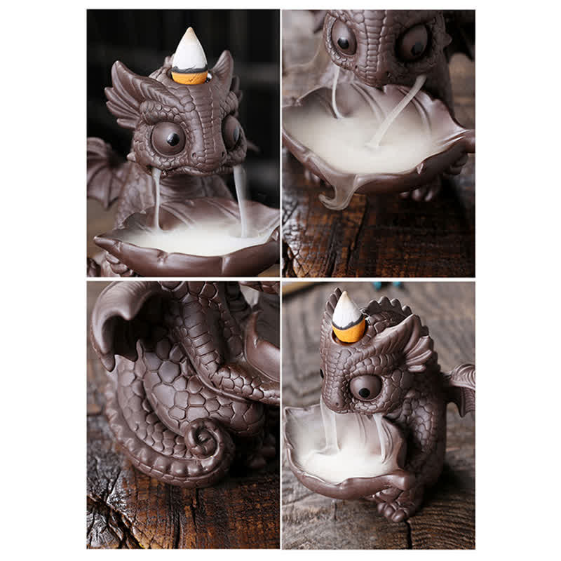 Lovely Dinosaur Purple Clay Backflow Smoke Fountain Healing Incense Burner Decoration - Image 7