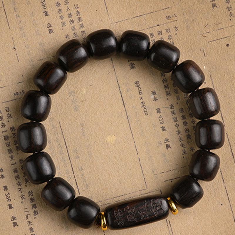 Tibetan Ebony Wood Barrel Beads Lucky And Treasure Balance Bracelet - Image 14