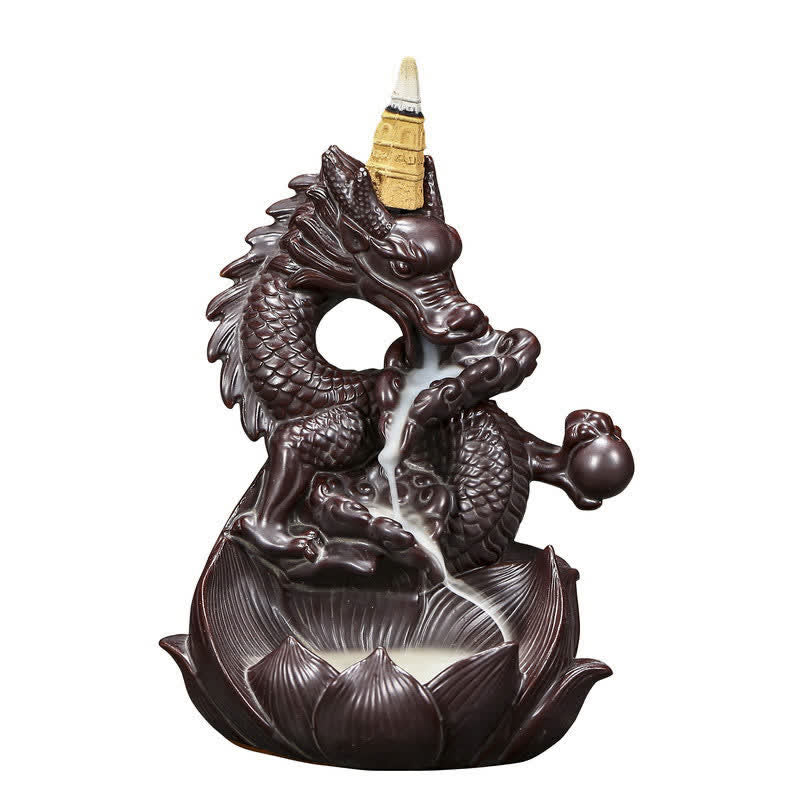 Dragon Lotus Pattern Strength Protection Ceramic Incense Burner Decoration - Image 11