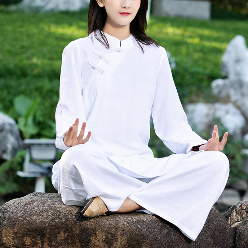 2Pcs Plain Long Sleeve Zen Yoga Clothing Meditation Clothing Top Pants Women's Set